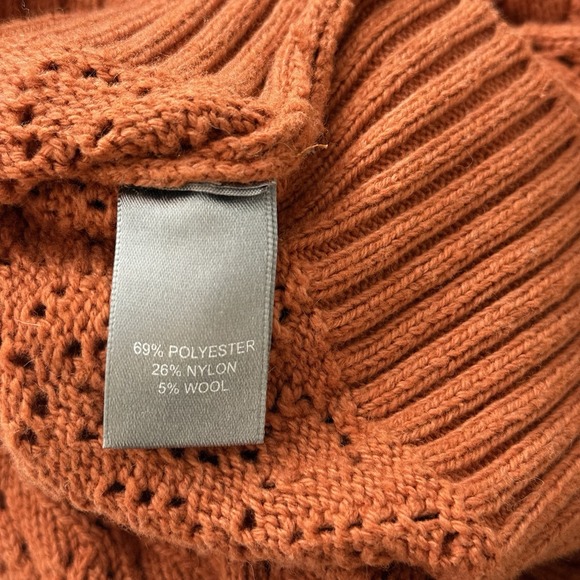 Marled Rust Orange Pointelle Knit Puff Short Sleeve Sweater Top Womens Large - Picture 7 of 8